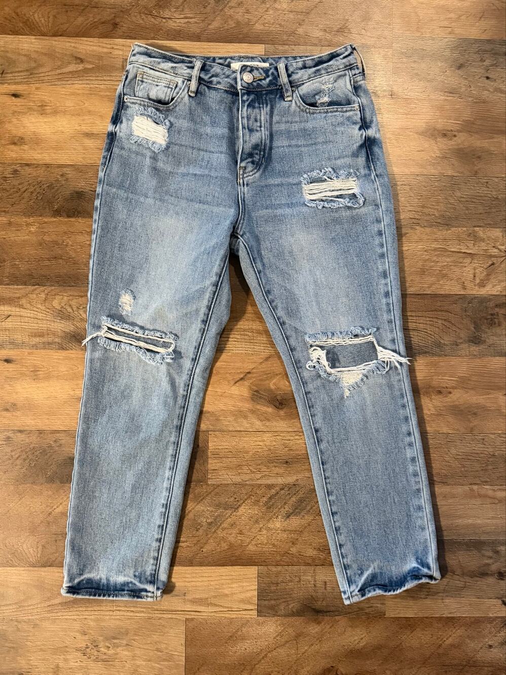 PACSUN women’s button closure distressed mom blue jeans - Picture 1 of 14